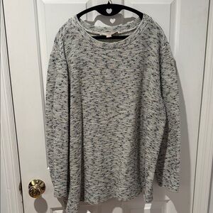 LOFT Plus Textured White, Gray and Blue Sparkle Crewneck Sweater 20/22
